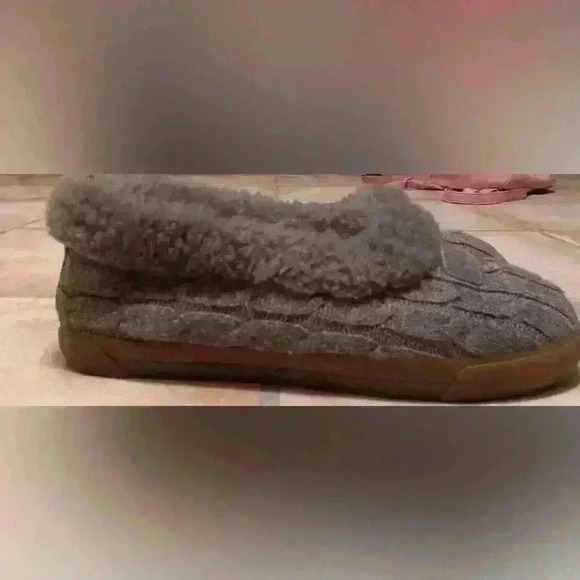 UGH gray, fuzzy slipper socks with hard sole/ Model # 3314; size 9 - Picture 2 of 7